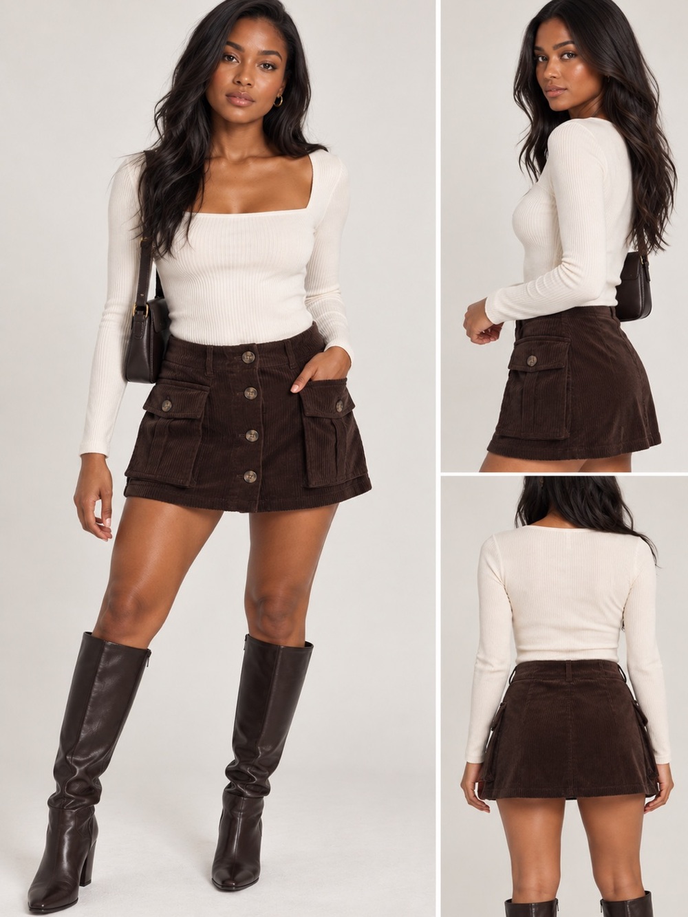 Classic Corduroy A-Line Mini Skirt in Dark Brown